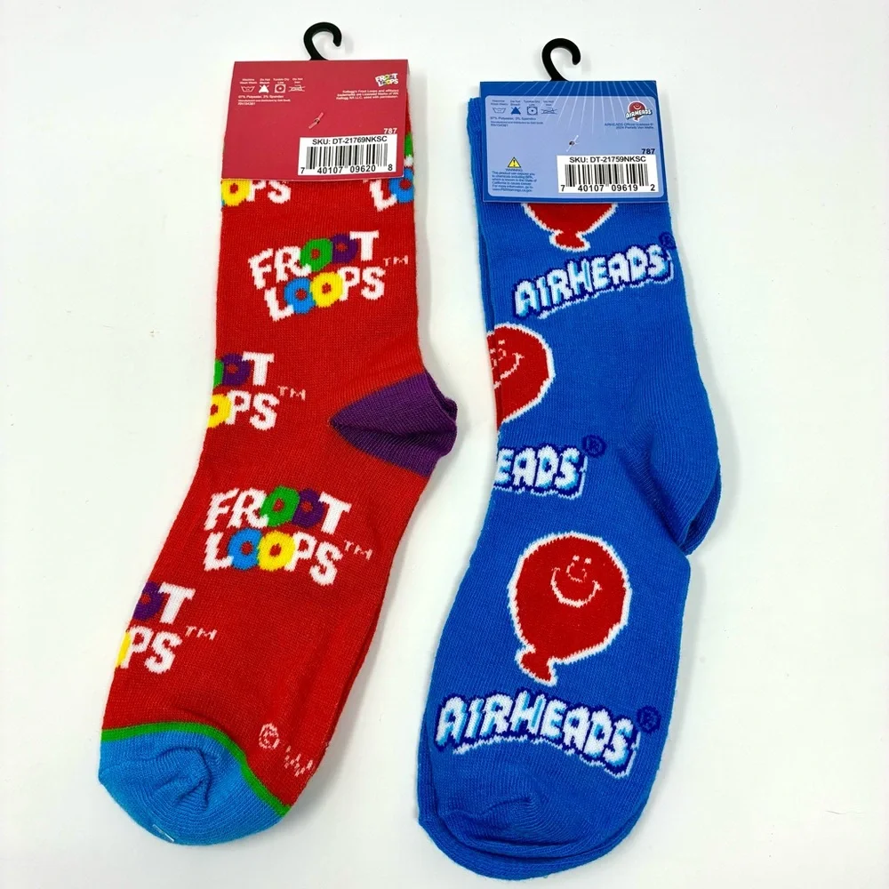 Airheads Kellogg’s Fruit Loops Kids Crew Socks Ages 7-10 Fun Colorful Socks NWT